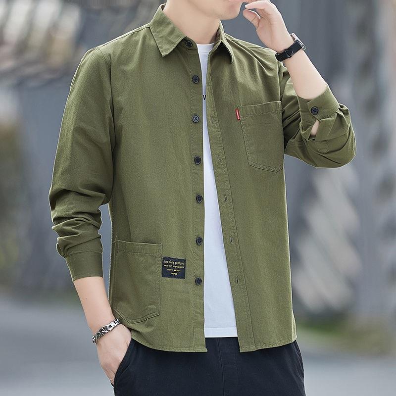 Camicia Casual da Uomo in Cotone Antigrinze a Maniche Lunghe Vestibilità Larga - Giacca Trendy per Lavoro Primavera & Autunno