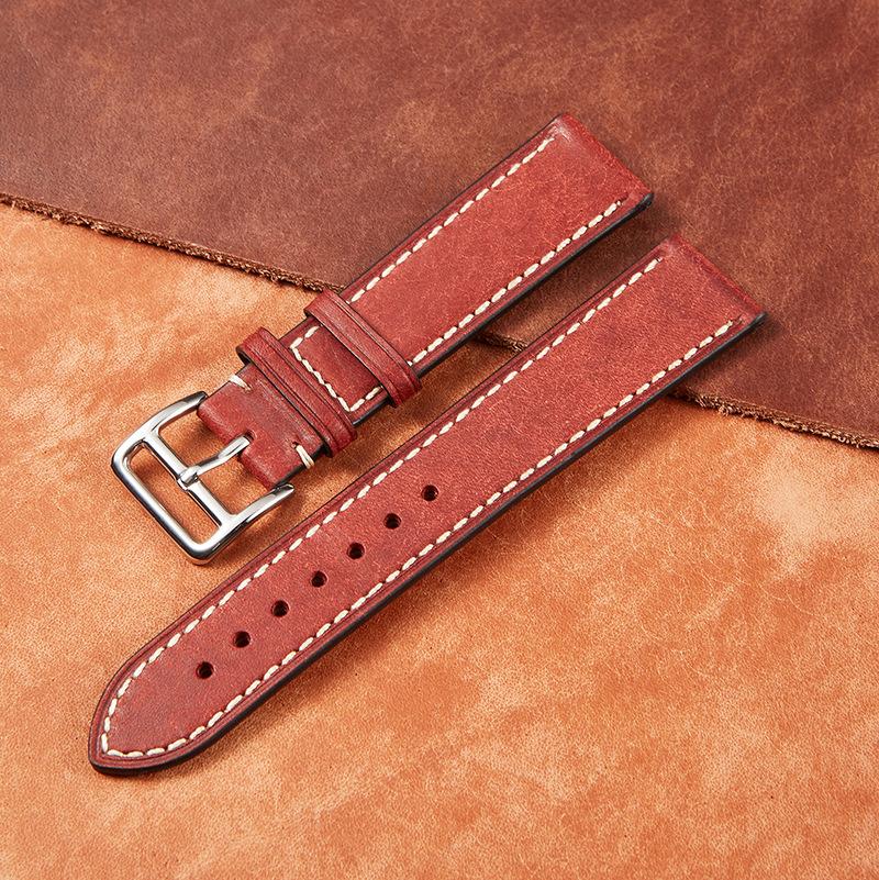 Vintage Italian First Layer Cowhide Watchband 20mm 22mm Handmade Vegetable Tanned Leather Watch Strap Men Wristband Bracelets