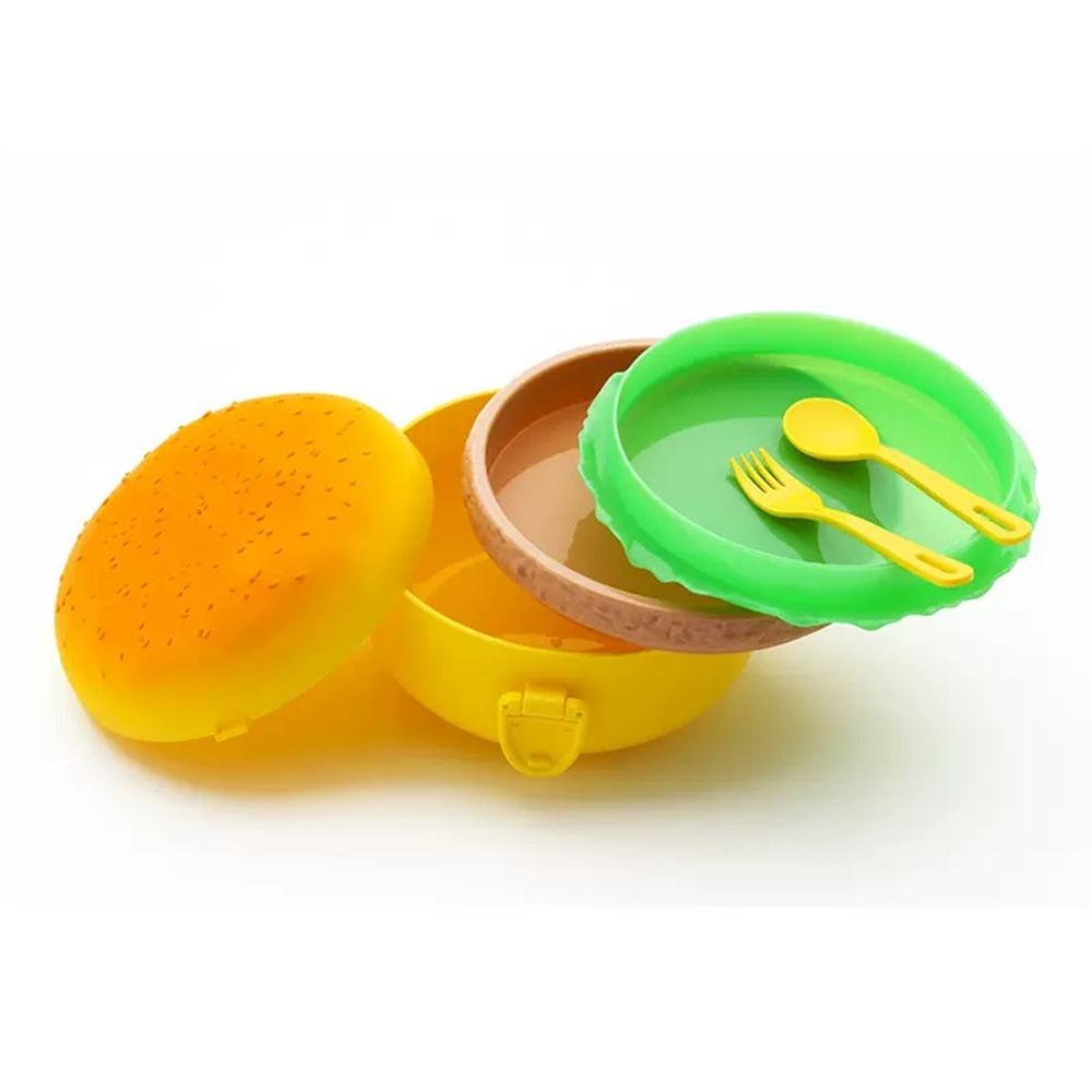 Creative and cute hamburger lunch box, portable lunch box for students, food-grade microwave-safe lunch box