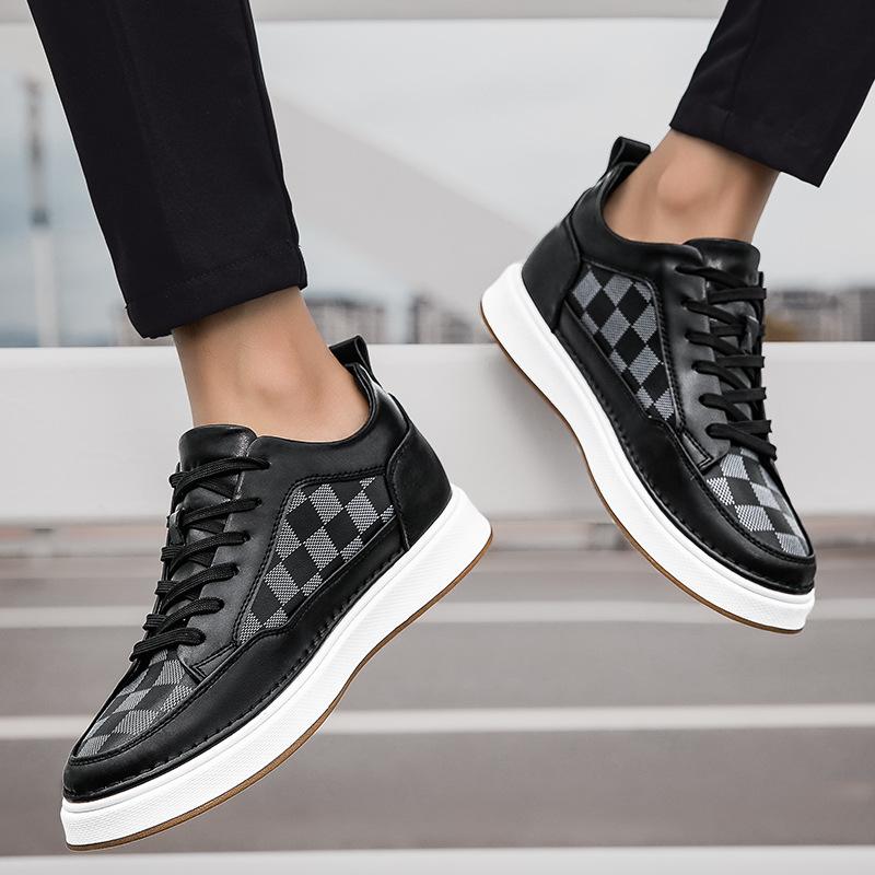 Fashion Men Genuine Leather Casual Shoes Men's Sneakers Skateboard Shoes Comfortable Platform Male Rubber Heightening Sports Shoes 6-8CM