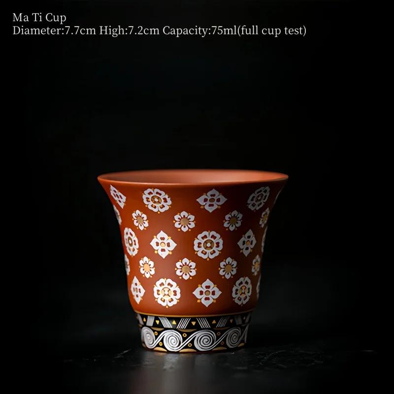 Traditional Handmade Purple Clay TeaPot Beauty Kettle Authentic Zisha Tea Set Kungfu Tea Set Gilded Vermilion Clay Teapot Teacup
