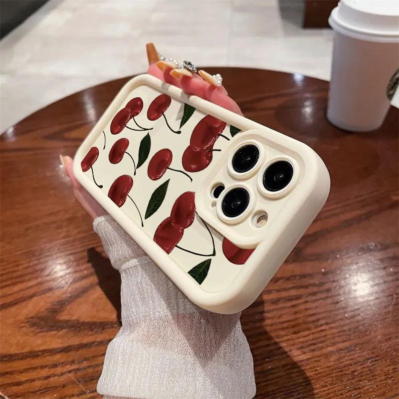 Luxury Cartoon Cherry Print Matte Silicone Case for Xiaomi 15T Pro POCO F8 Ultra X7 M7 F7 Redmi 15C Note 15 14 Pro Plus 5G 4G