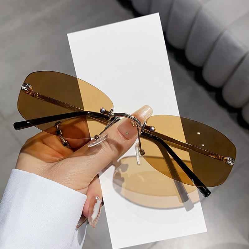 Metal Square Rimless Sunglasses Woman Retro Brand Small Rectangle y2k Sun Glasses Male Vintage Travel Fashion Eyewear