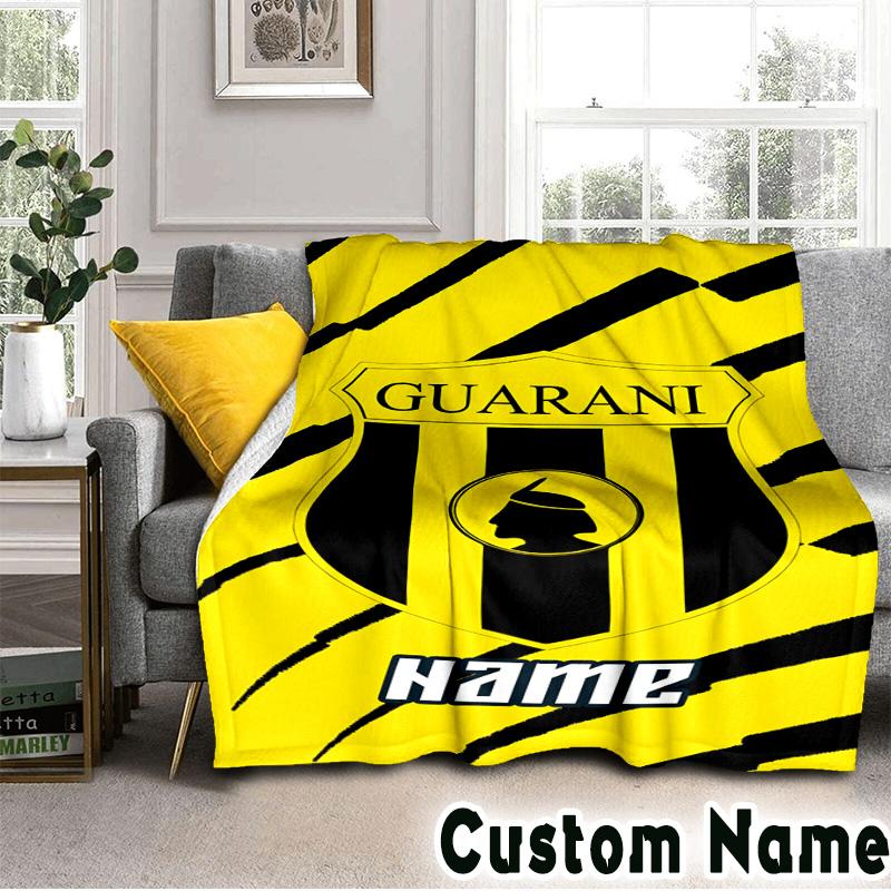 Custom Name Guarani Football Crest Throws Blanket Flannel Blankets for Couch Bed Gifts for Men Women Picnic blanket Christmas fan gifts