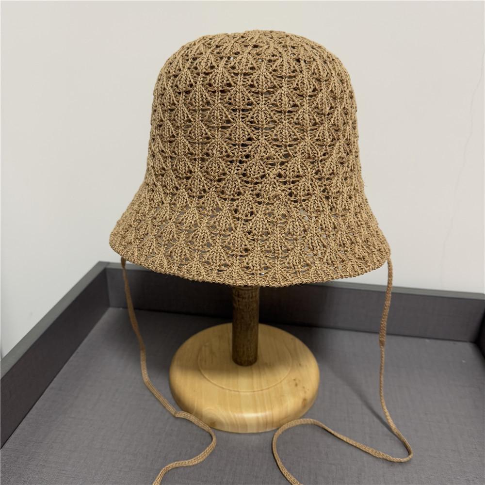 Thin Hollow Breathable Bucket Hat Women's Spring and Summer Face Small Versatile Lace-up Travel Sunshade Bucket Hat