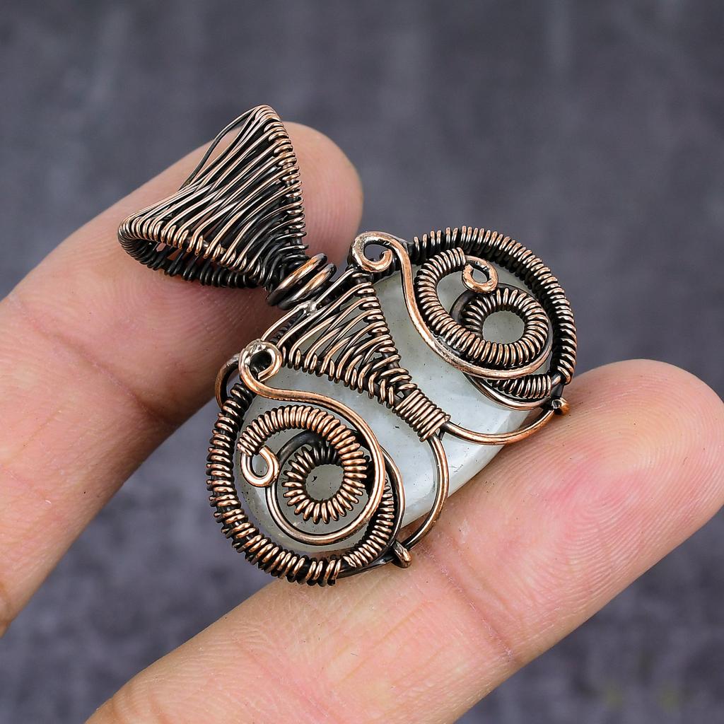 Moonstone Handmade Copper Wire Wrap Jewelry Pendant 1.50" T2F45