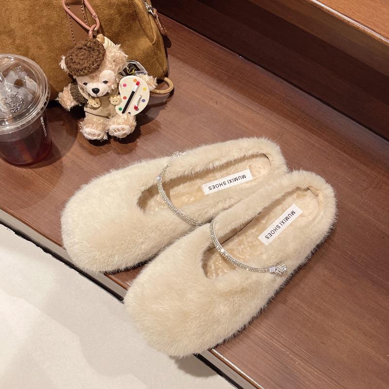 Simple and Beautiful Fluffy Slippers Women's New Autumn and Winter Outer Wear Velvet Flat Bottom with Skirt Bag Head Slippers