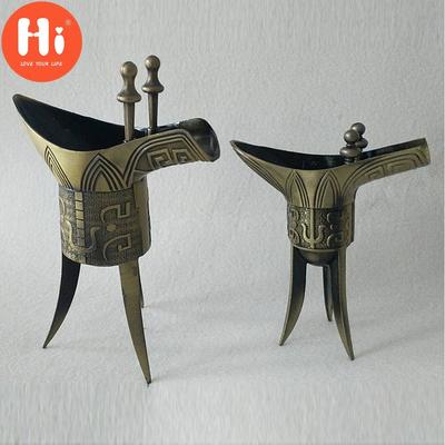 Hi Retro Triangle Wine Cup Bronze Wineglass Ancient Chinese Emperor Wine Vessel Goblet Cup