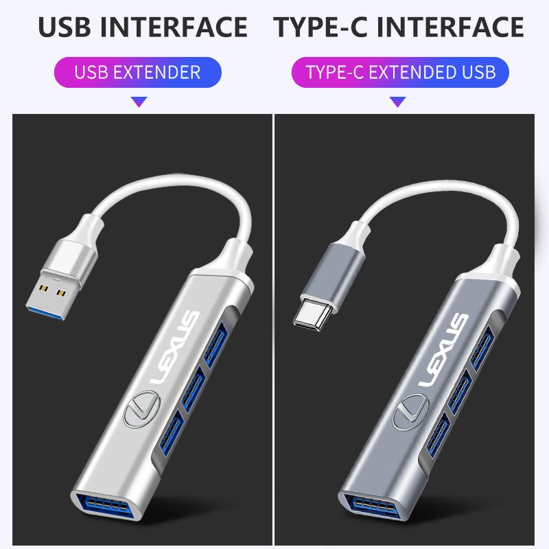 USB 3.0 HUB 4 in 1 Type C Adapter For Lexus F SPORT LBX NX RX 350h 450h ES UX 300e GS GX IS LS LX CT LC Interior Accessories