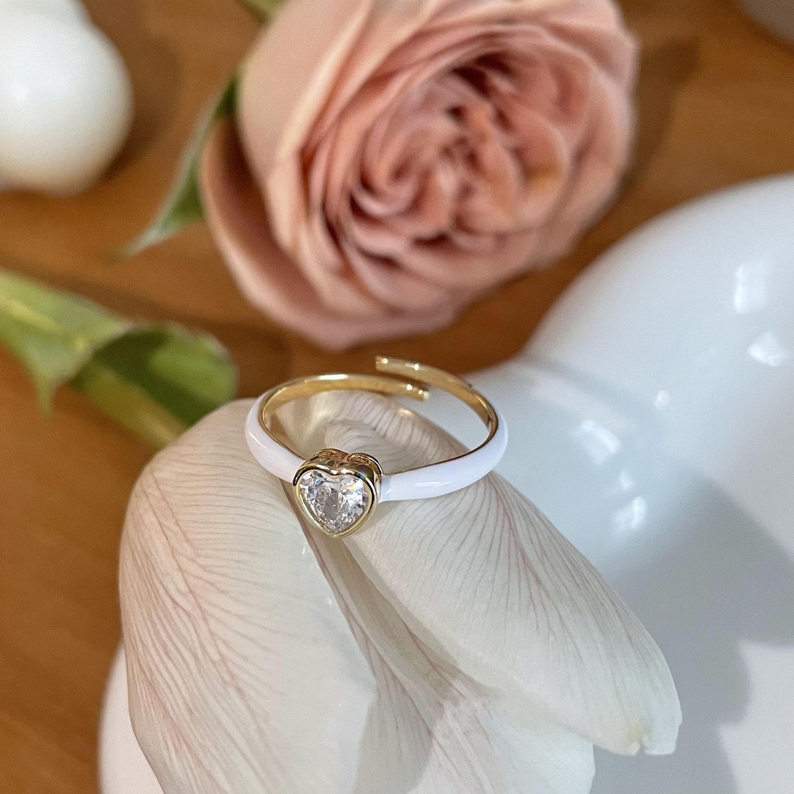 Sweet Heart Zirconia Double Layer Adjustable Ring: Women s Trendy Open Design Adjustable Open