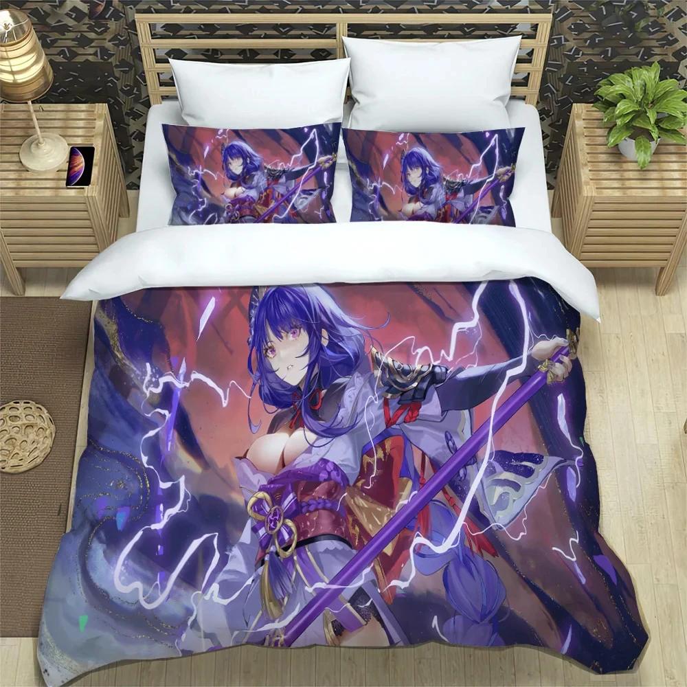Anime Genshin Impact Sengetøy Sett Gutter Jenter Twin Queen Size Dynetrekk Putetrekk Seng Barn Voksen Mote Hjemmetekstil