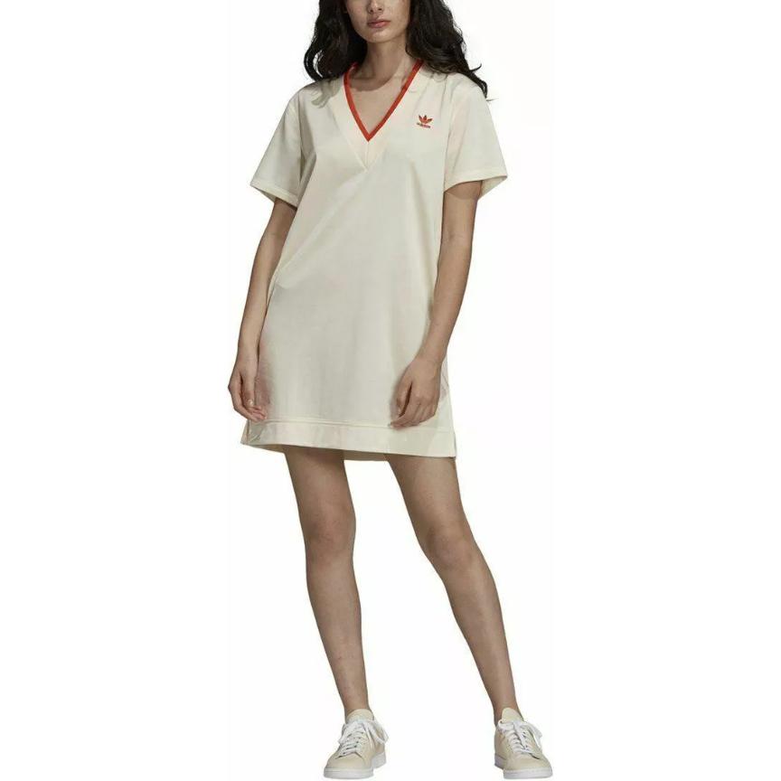 Adidas Originals Comfortable Soft Skin-Friendly Breathable Short Sleeve Dress Women Dresses Off-White DU8166