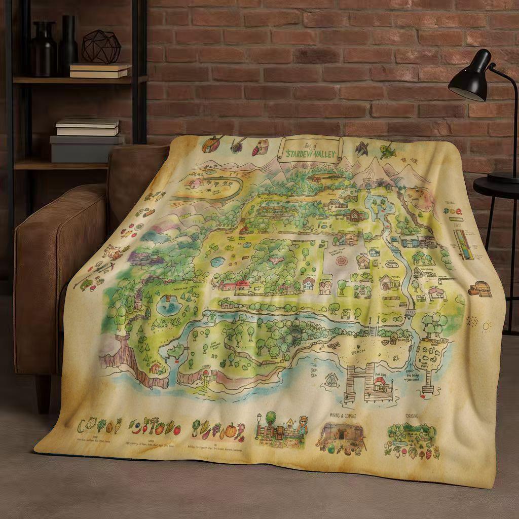 3D Retro Stardew Valley Farm Map Pixel Game Flannel Blanket,Ultra Soft Warm Plush Throw for Home Bedroom Bed Sofa Cover Kid Gift