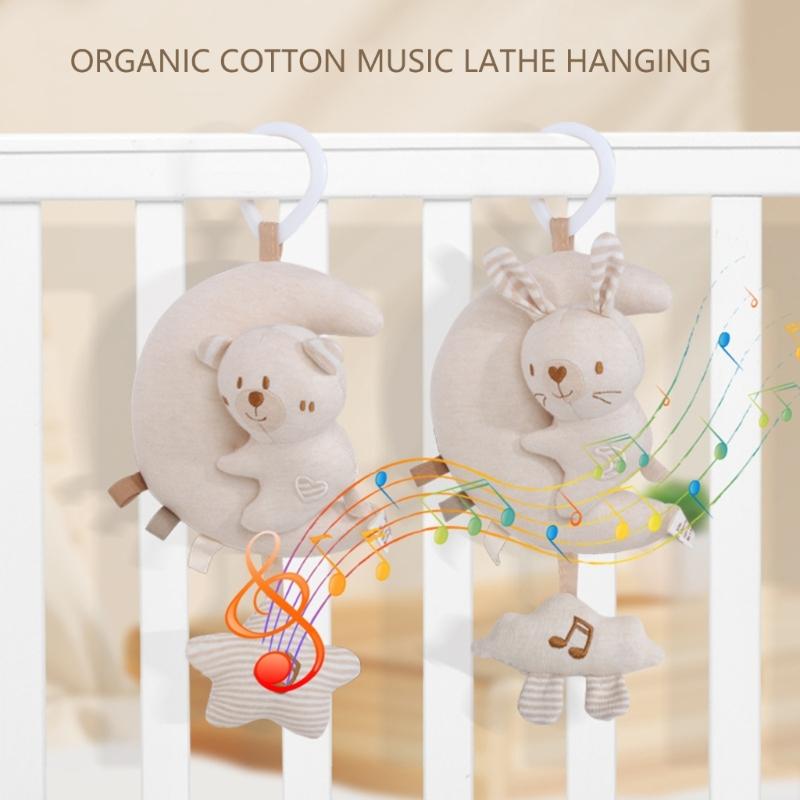 Plush Infant Car Seat Toy With Music Sounds Crib Mobile Hanging Toy For Soothing Baby Travel Bed Bell Cartoon Hanger