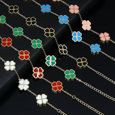 Titanium Steel Four-Leaf Clover Five-Flower Bracelet Women'S Simple Stainless Steel Epoxy Bracelet Single-Layer Girlfriend Hand Jewelry