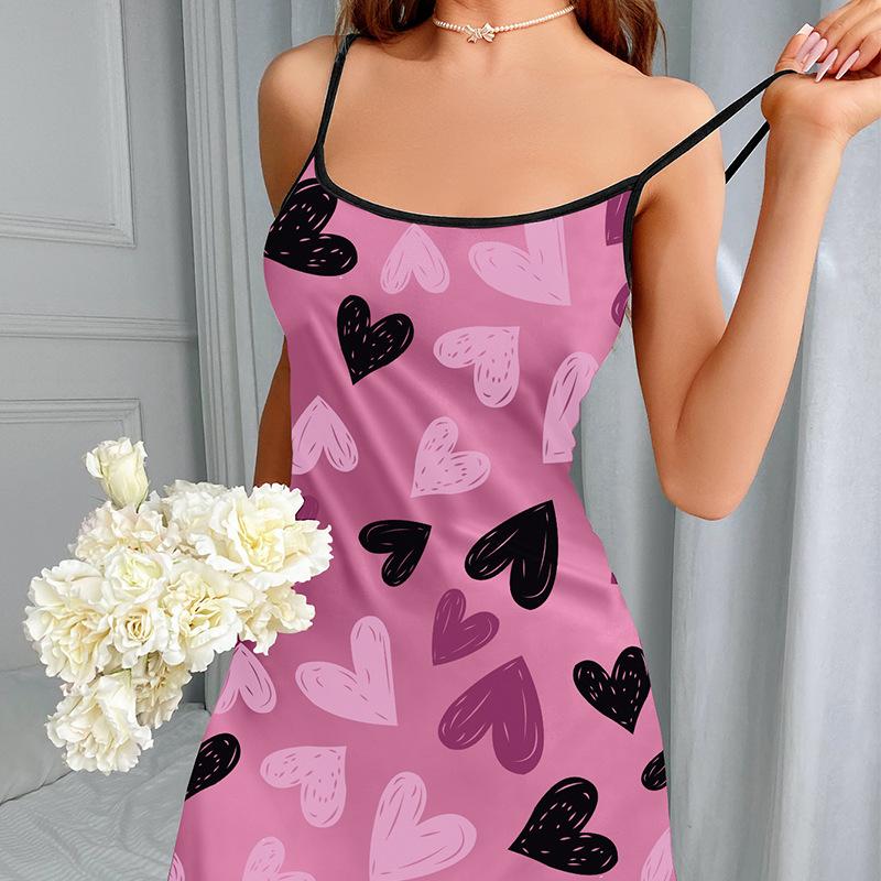 Sommer Sexy Neckholder-Kleid Rückenfreier Pyjama Damen Nachthemd Milchseide Atmungsaktiv Volldruck Schlankes Kurzes Kleid