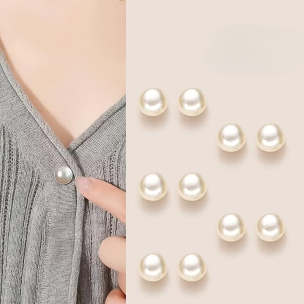 9 pearl-like plastic adjustable buttons No-sew flat-head snap buttons; glossy spherical white/beige/black/blue decorative button