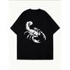 Vintage Black Oversized T-Shirt with White Skeleton-Style Scorpion Print – Edgy Dark Aesthetic Graphic Top