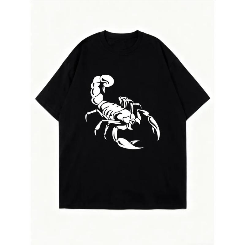 Vintage Black Oversized T-Shirt with White Skeleton-Style Scorpion Print – Edgy Dark Aesthetic Graphic Top