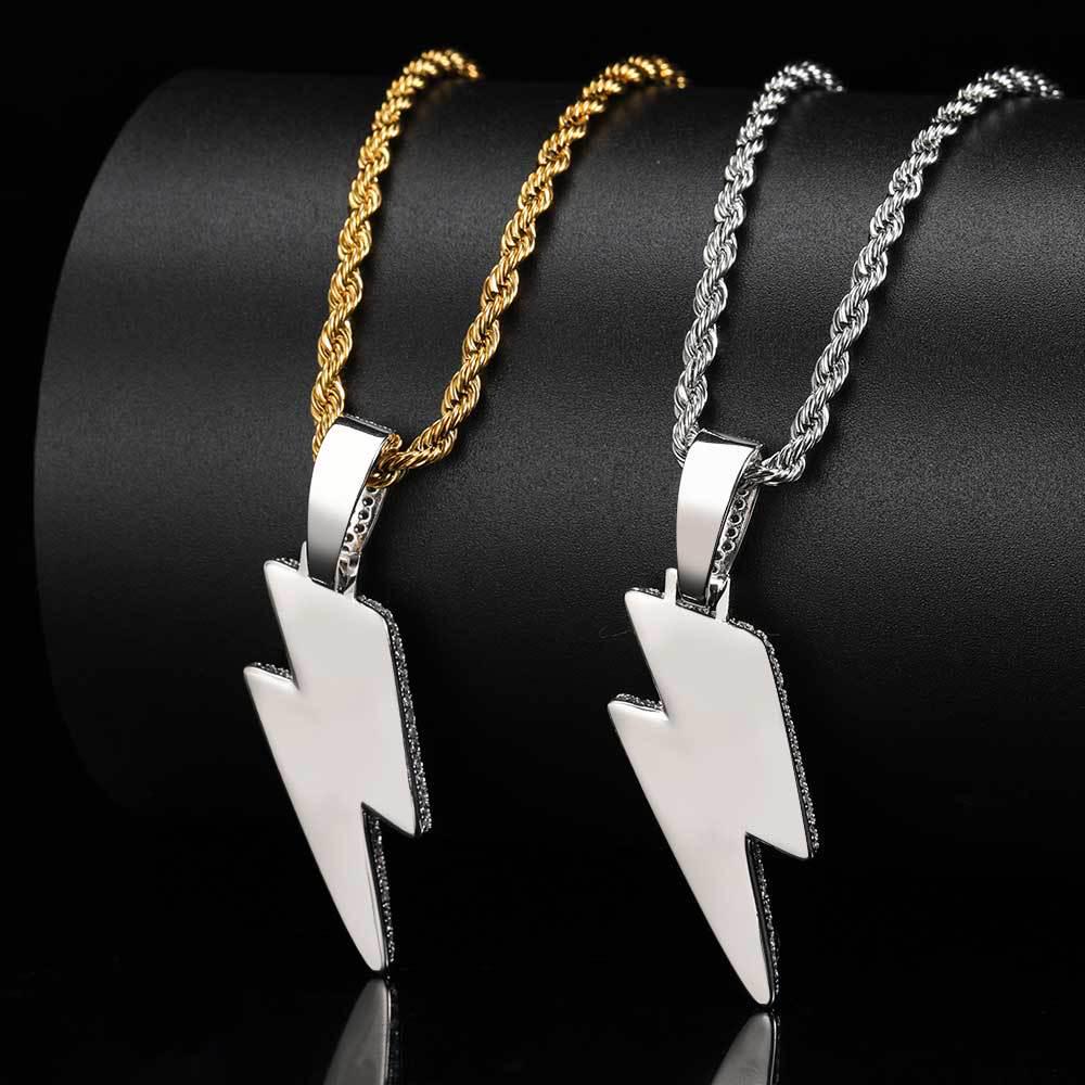 Trendy European & American Zircon Lightning Pendant Necklace: High-End, Personalized Hip Hop Chain for Men