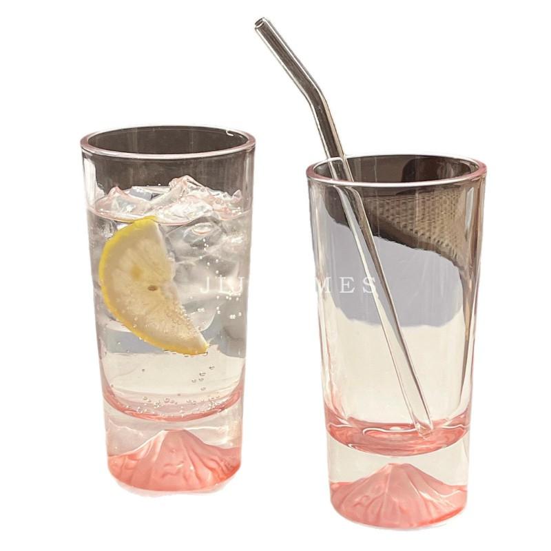 Frosted Pink Mount Fuji Glass Tumbler 210ml 350ml MinimalistDesign Coffee Whiskey Water Cup Home Office