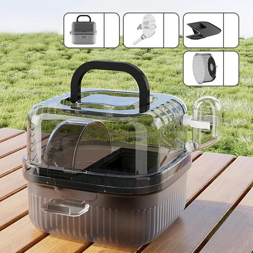 Hamster Palace Foldable Travel Cage-2-Layer Transparent Habitat with Anti-Leak Water Bottle&Detachable Tubes Machine-Washable