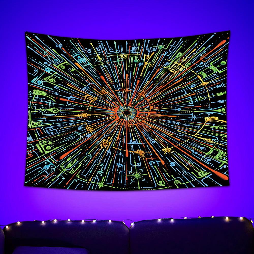 Textilien Unisex Black/Light Tapestry Uv Reactive Psychedelic Hippie Decor Wall Hanging For Bedroom Dorm Indie Room