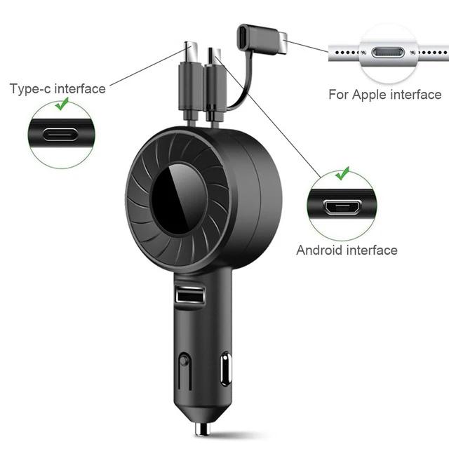 Retractable Charging Cable For Car Multi Port 3 In1 Fast Charging Car Charger Adapter Multi Charging Cord Type-C Cable For 12V