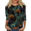 Women Halloween Print Casual Crew Neck Three Quarter Sleeve Loose Fit T Shirt Top for Autumn and Everyday Wear