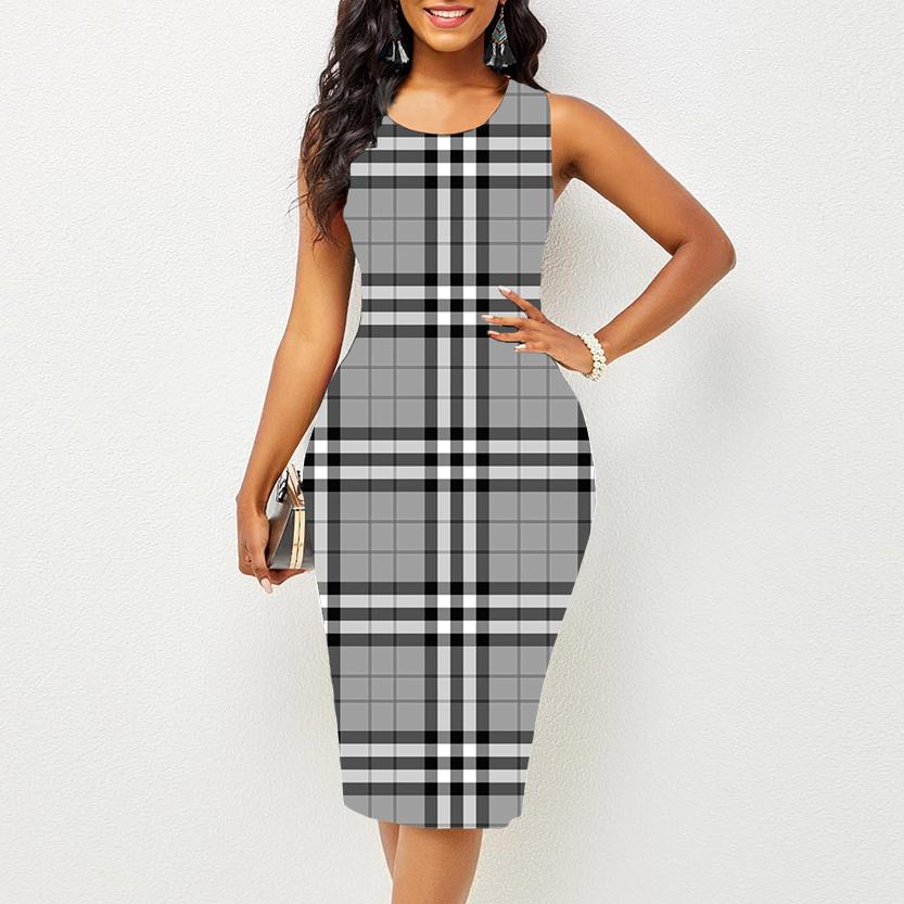 Women's Dress Sling Summer Colorful Large Square Print Dresses Tight Sleeveless Slim Fit Sexy Fashion Top Clothing