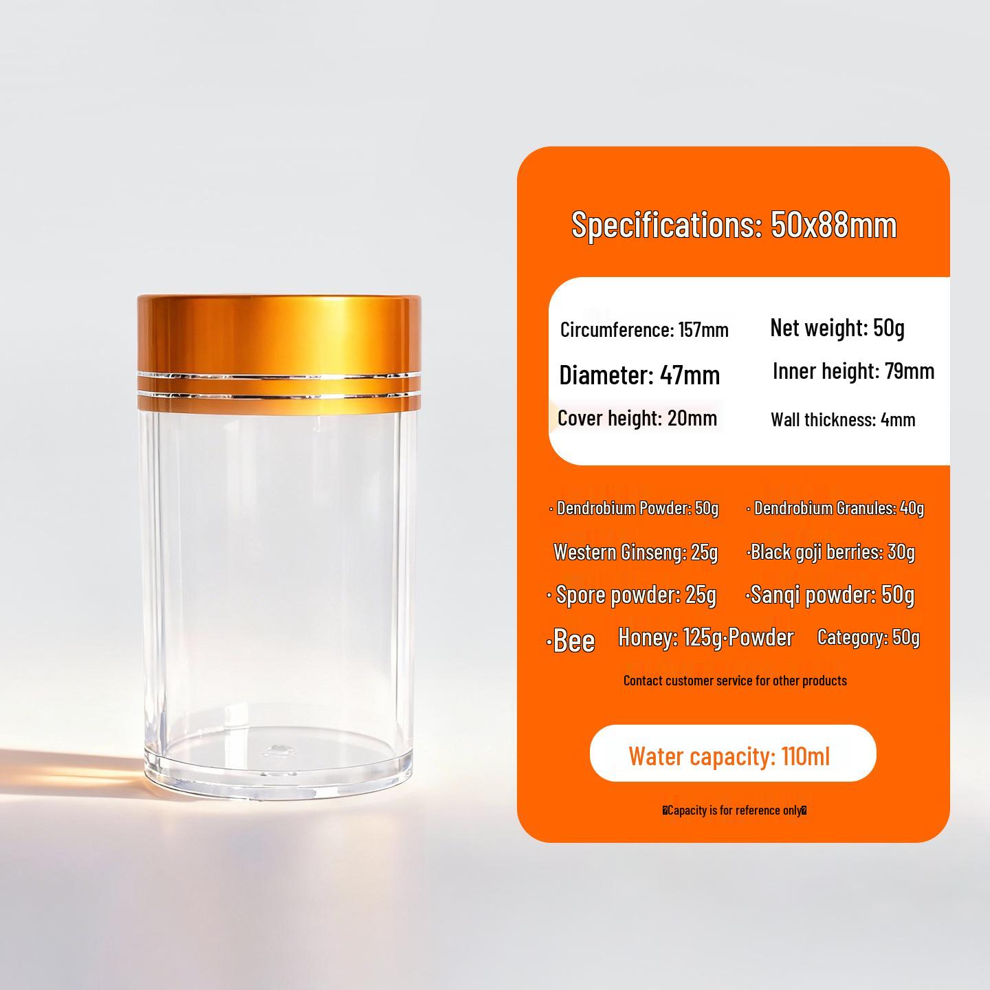 Large Capacity Transparent Acrylic Bottle for Dendrobium Officinale & American Ginseng Milk Powder