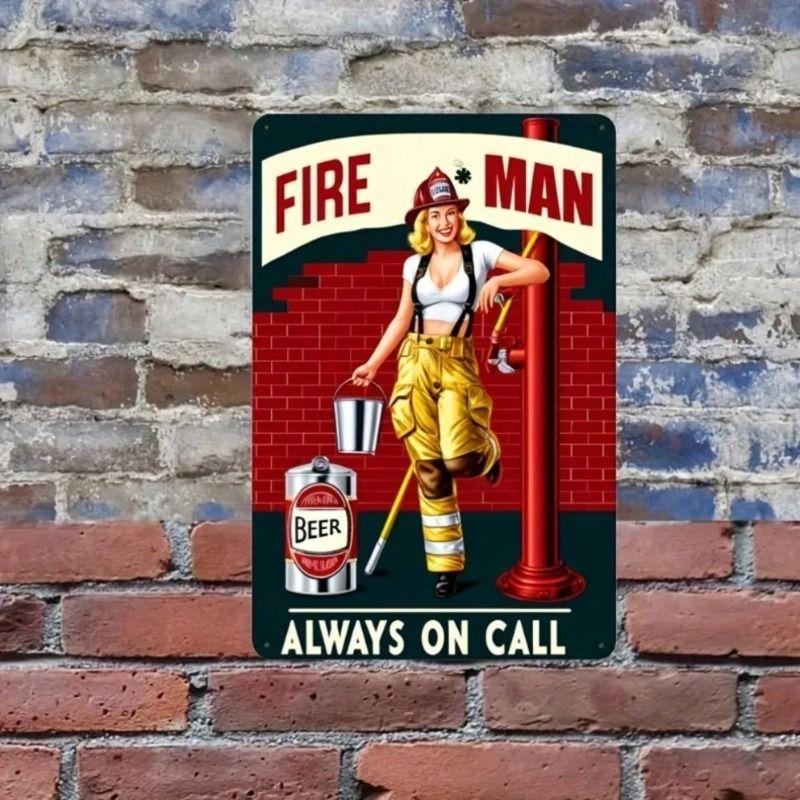 

Vintage Firefighter Metal Sign, Retro Tin Poster for Office Wall Decor, Garage Man Cave Art