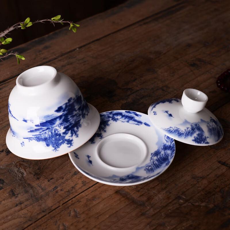 Shangqi Blue and White Ceramic Gaiwan Tea Bowl