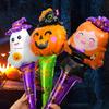 50/10Pcs Cute Balloon Stick Halloween Witch Pumpkin Cat Ghost Balloons Festival Aluminum Film Globos Halloween Decoration Supply