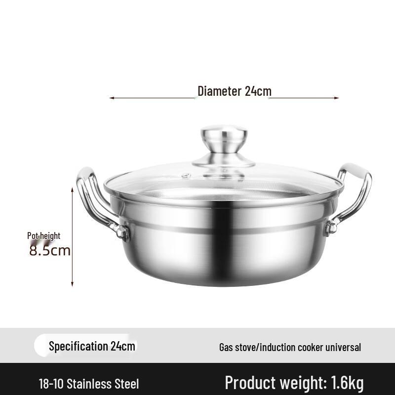 ZISIZ 24CM Japanese 316 Stainless Steel Double Handle Soup Pot