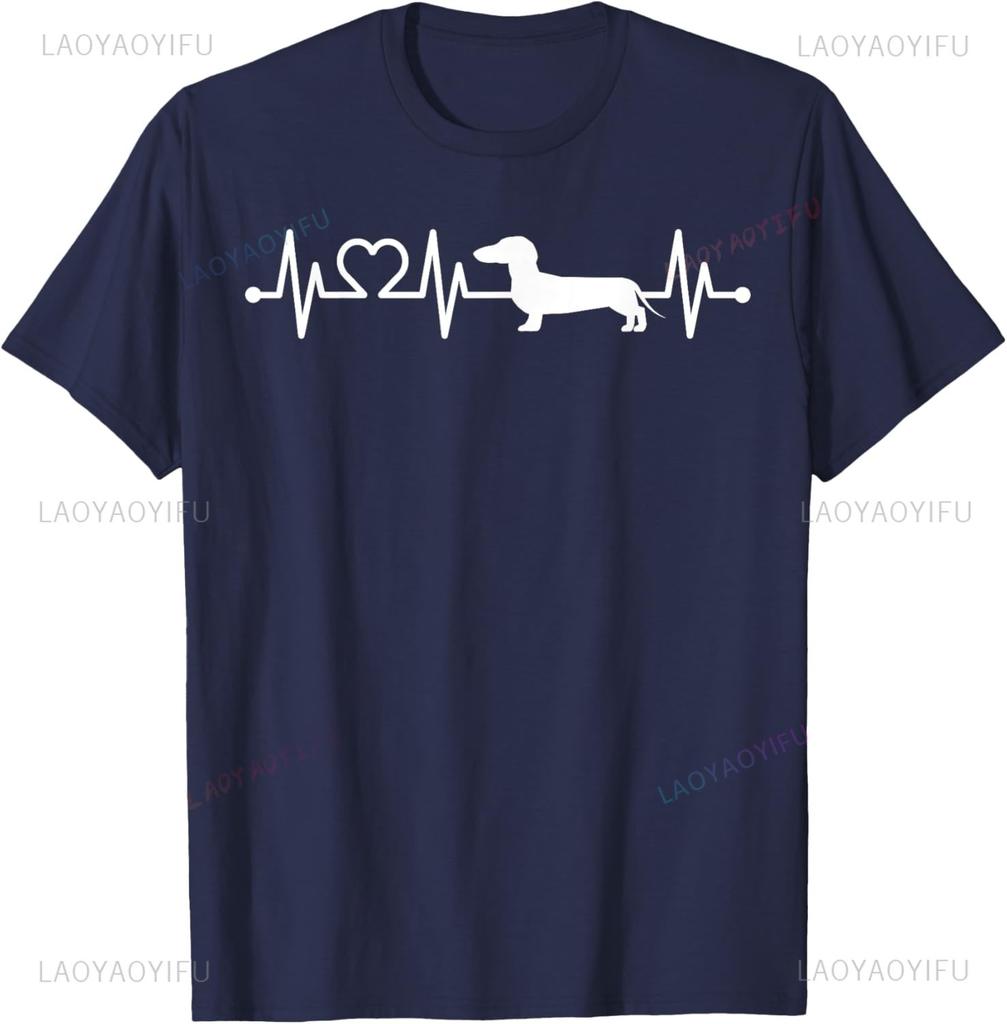 ECG Heartbeat Dachshund Dachshund Teckel for Dog Owners T-Shirt Woman Man Cotton Printed T-shi