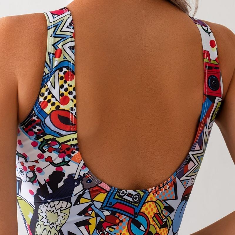 Damen Europäischer Amerikanischer Stil Sexy Cartoon-Print Hoher Bund Schmaler Badeanzug aus einem Stück