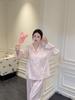 Spring and summer new pajamas women's ice silk pink series full of love long sleeves trousers cute summer thin suit