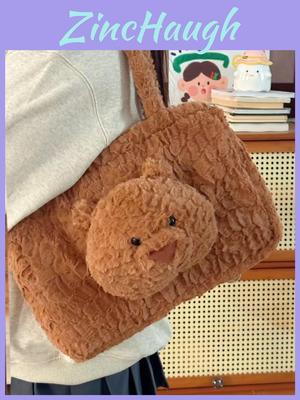 Cute Plush Bear Bag With Zipper Closure For Casual Travel And Gift Giving