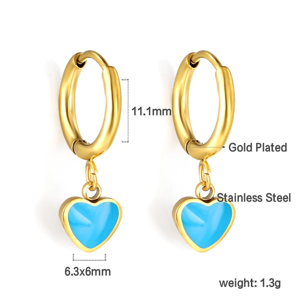 Love earrings simple personality cute girl color dripping oil heart stud earrings stainless steel earrings