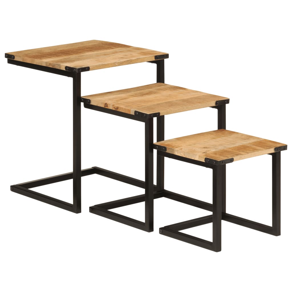 Nesting Tables Set of 3 Solid Mango Wood and Iron