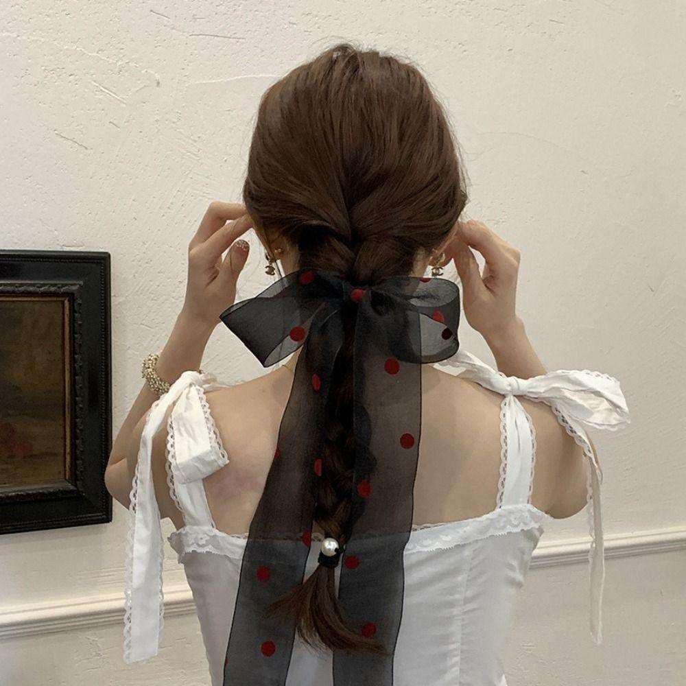 

Dressing Decoration Polka Dot Ribbon Hair Scarf Korean Style Long Neck Scarves Party червоний
