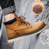 Men's Fleece-Lined Martin Boots, High-Top Leather Work Boots, Non-Slip, British Casual, Wear-Resistant, Large Sizes Available