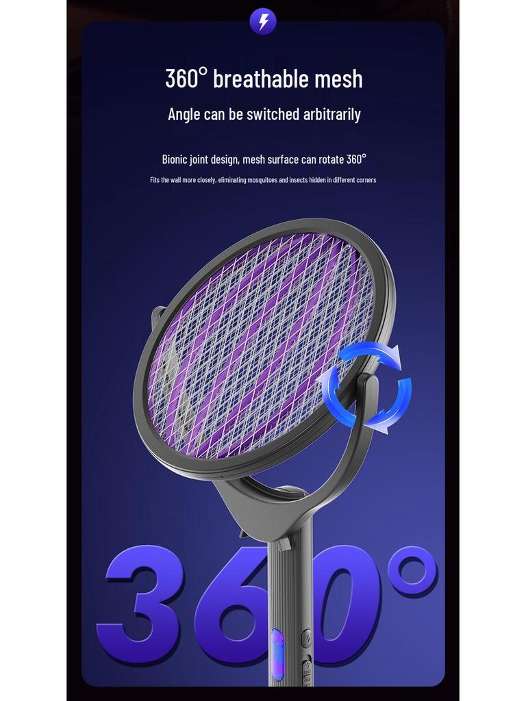 New 4-in-1 Foldable Electric Mosquito Swatter: Rechargeable Telescopic Killer Lamp & Wall-Mounted Swatter.