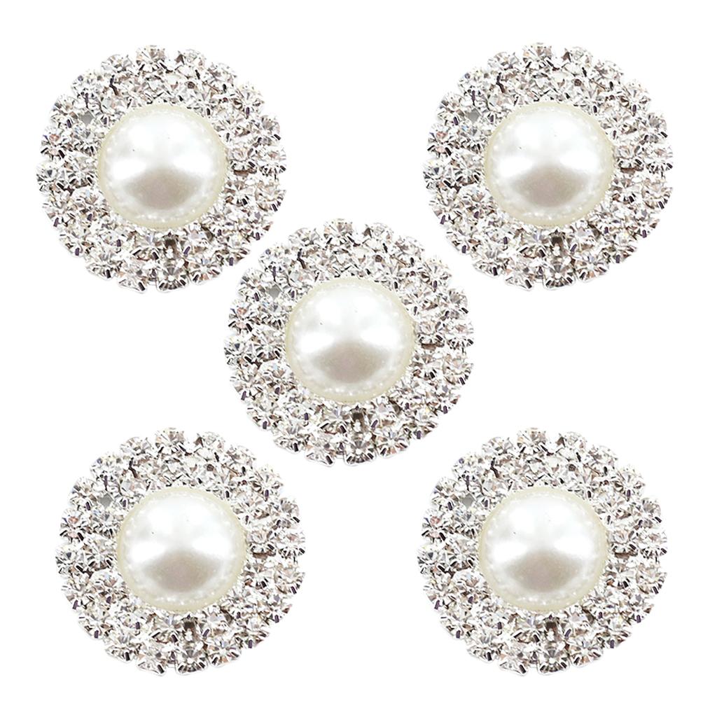 5pcs 30mm Crystal Rhinestone Buttons Pearl Flower Embellishments Buttons Flatback DIY Buckles for Wedding Jewelry Shoes Decor