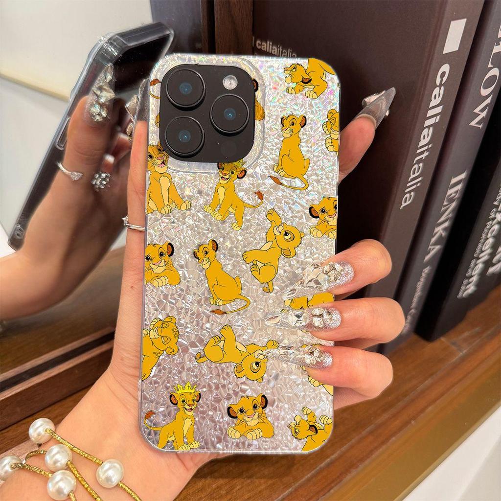 Case for iphone 17 Pro 13 15 12 XS Max 16 Plus 14 11 18 Pro Max Air XR Golden Lion Cubs Group Sparkle Crackle Foil Acrylic TPU Phone Case
