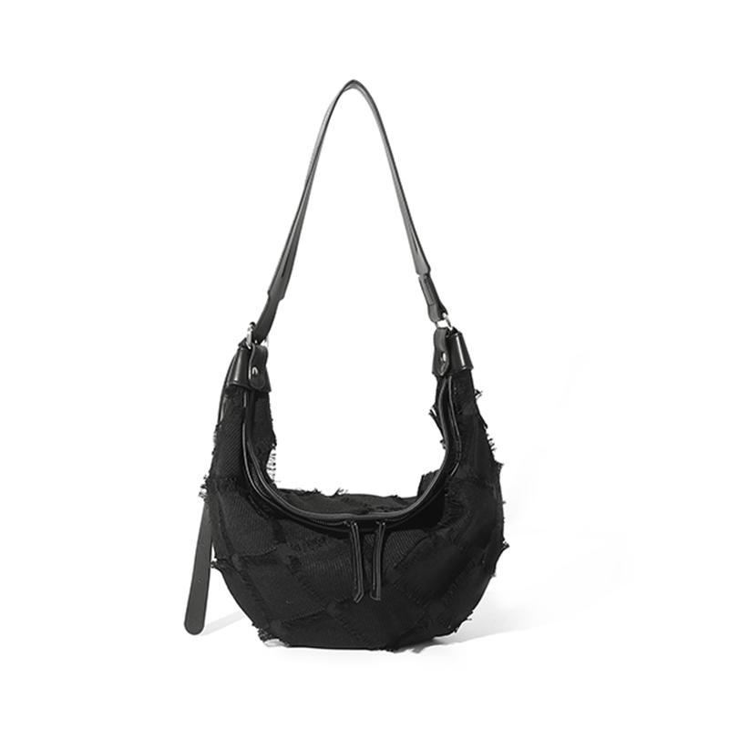 MASTER CANVAS Fabric Semi Round Shoulder Bag, Dumpling Shoulder Bag Regular Women's Black MCKW589
