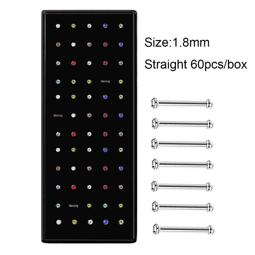 Stainless Steel Rhinestone Nose Studs - Titanium Steel, 24-Pack