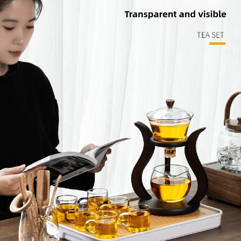 Lazy Kung Fu Drip Teapot, Magnetic Flow Semi-Automatic Glass Teapot Set, Heat Resistant Tea Set, Gift