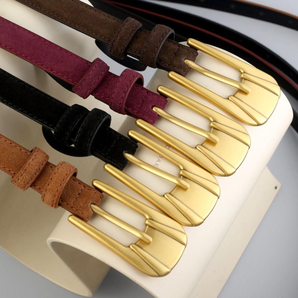 Pure Color Cowboy Belt Suede Leather Decorative Belt New Slim Waist Belt  for Women Skirt Jeans